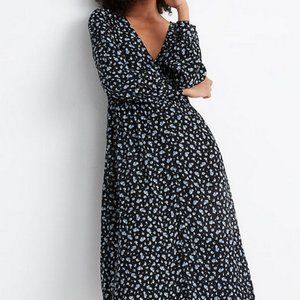 Madewell Long-Sleeve Button-Front Dress in Baby's Breath Navy Blue